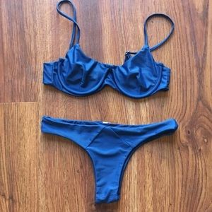 blue swimsuit, with underwire